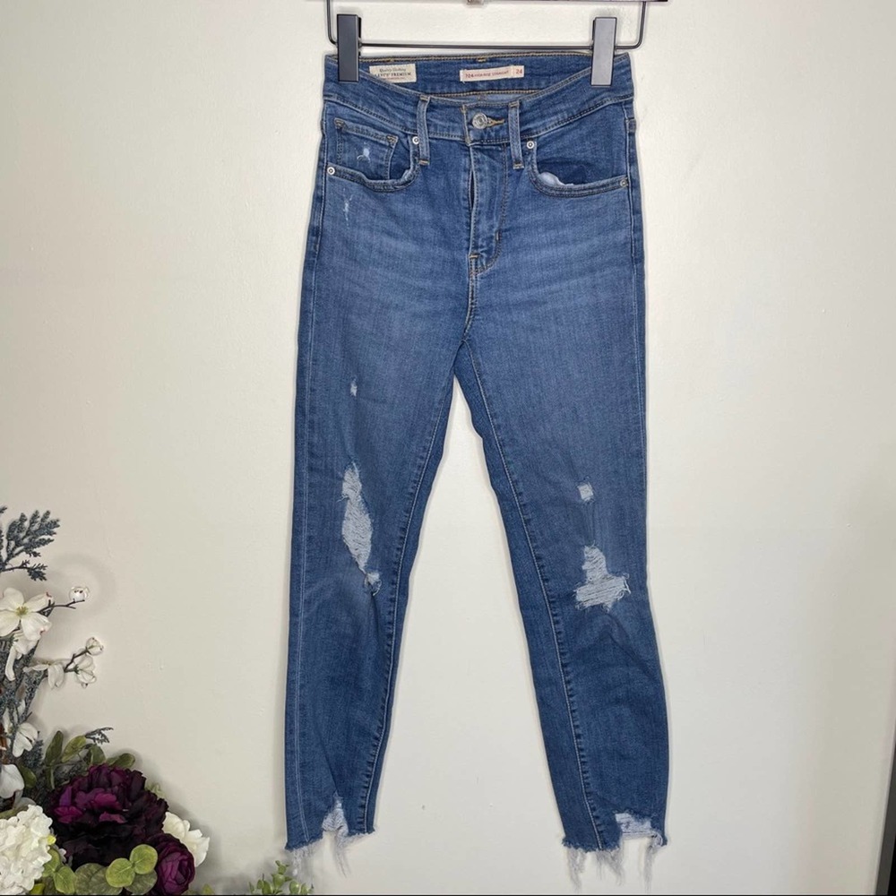 LEVI'S 724 High Rise Straight Jeans Distressed WW1 - Picture 4 of 8